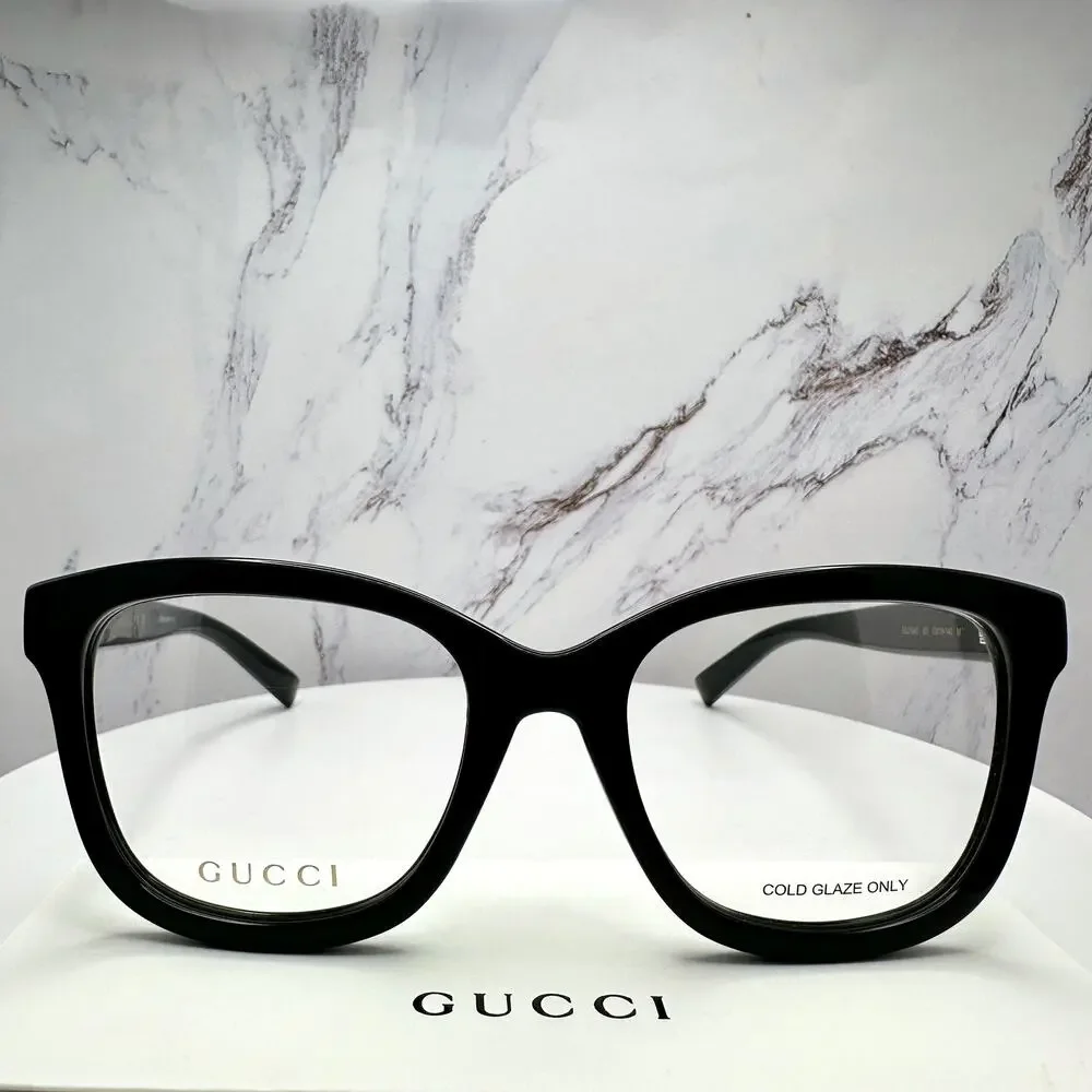 New GUCCI Eyeglasses 53-19-140 Black Square GG Logo Red Green Web Women Rx-able